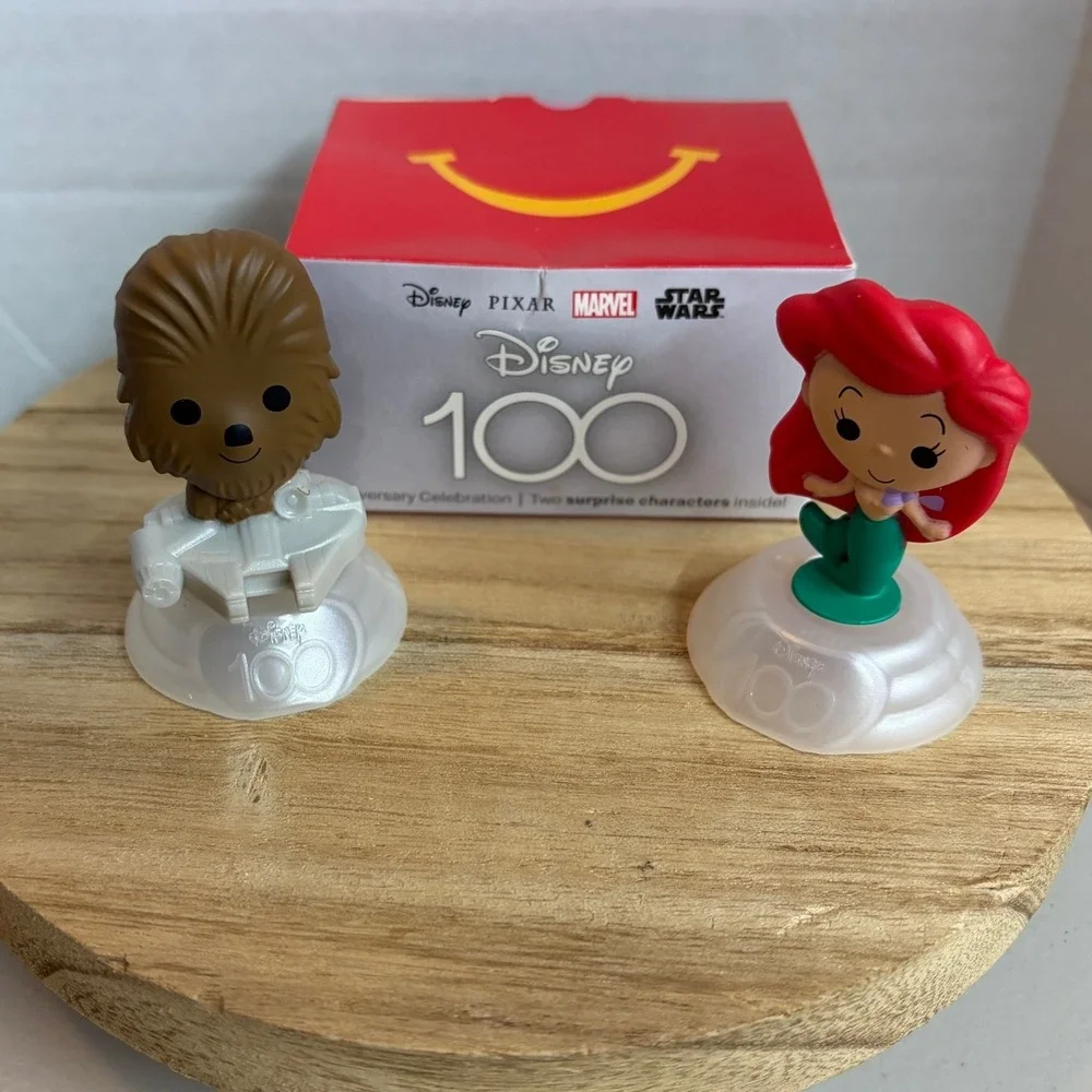 McDonalds Disney 100 Happy Meal Toys Ariel & Chewbacca Figures 2023 Box # 16