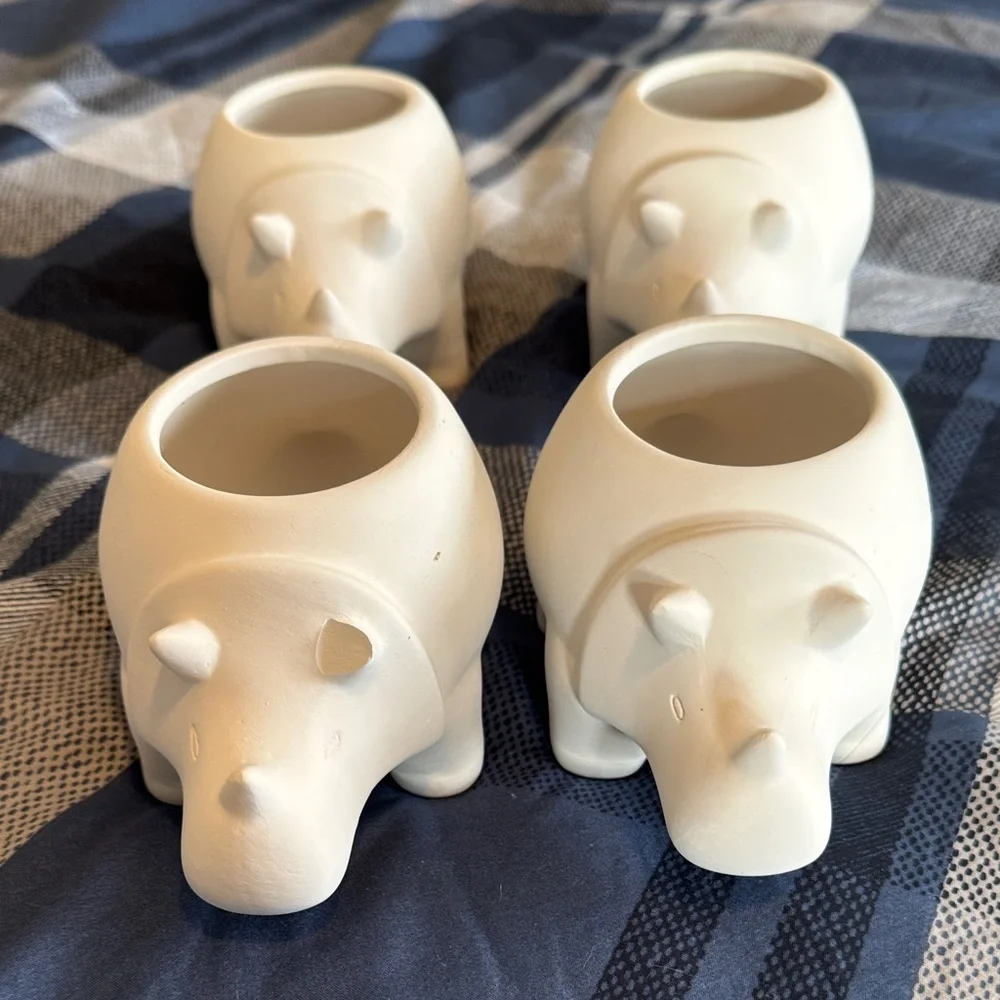Four White Target Dino/Rhino Succulent  or Cacti Ceramic Planters Paint Party
