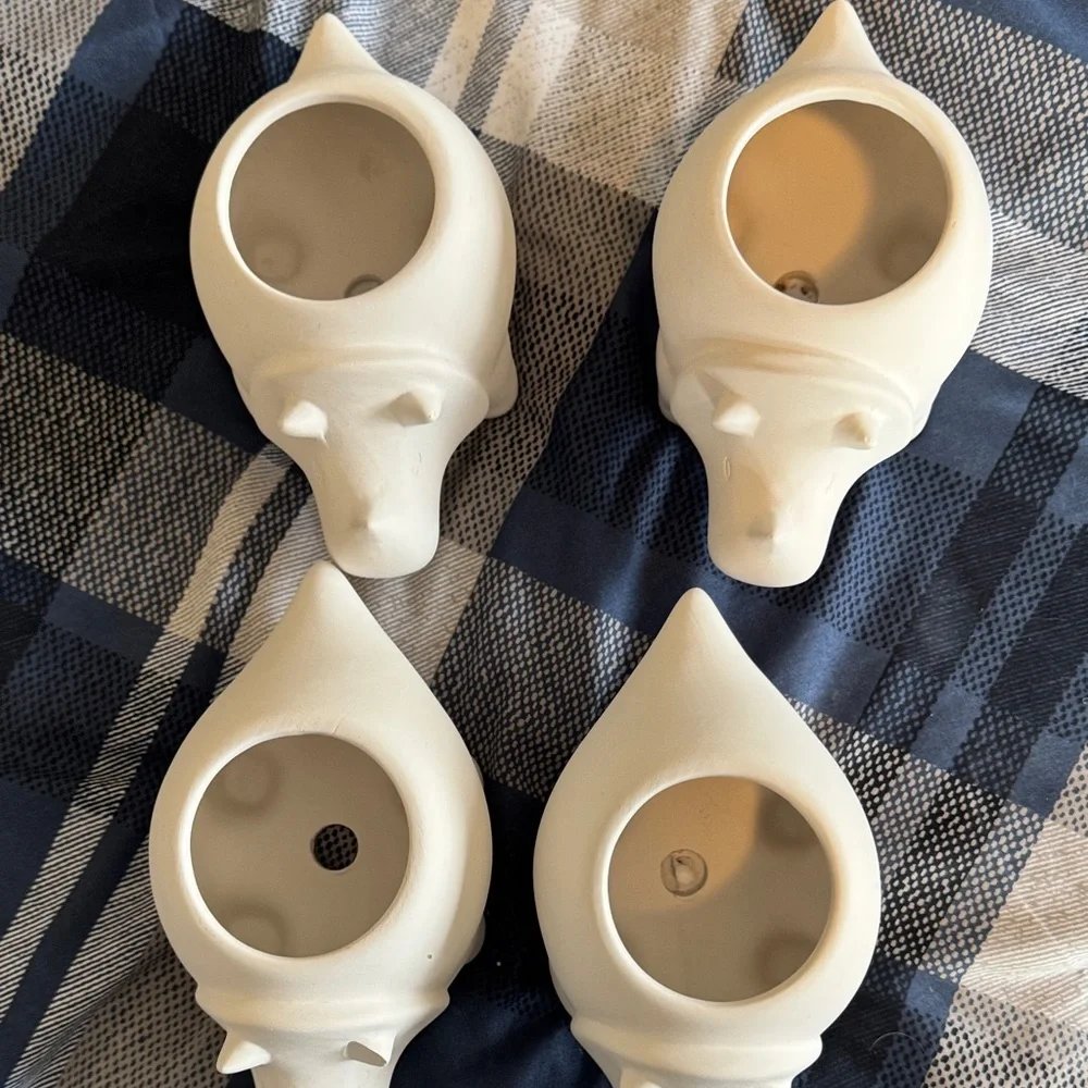 Four White Target Dino/Rhino Succulent  or Cacti Ceramic Planters Paint Party