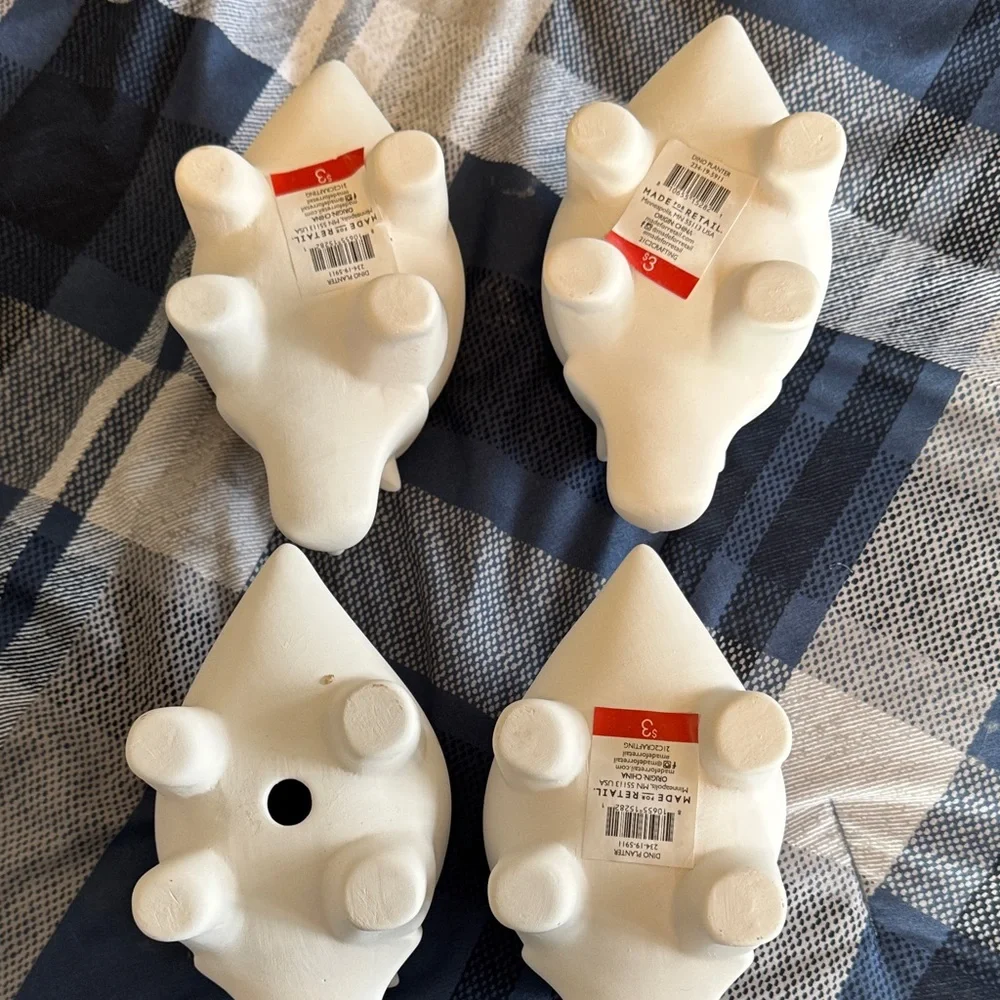 Four White Target Dino/Rhino Succulent  or Cacti Ceramic Planters Paint Party