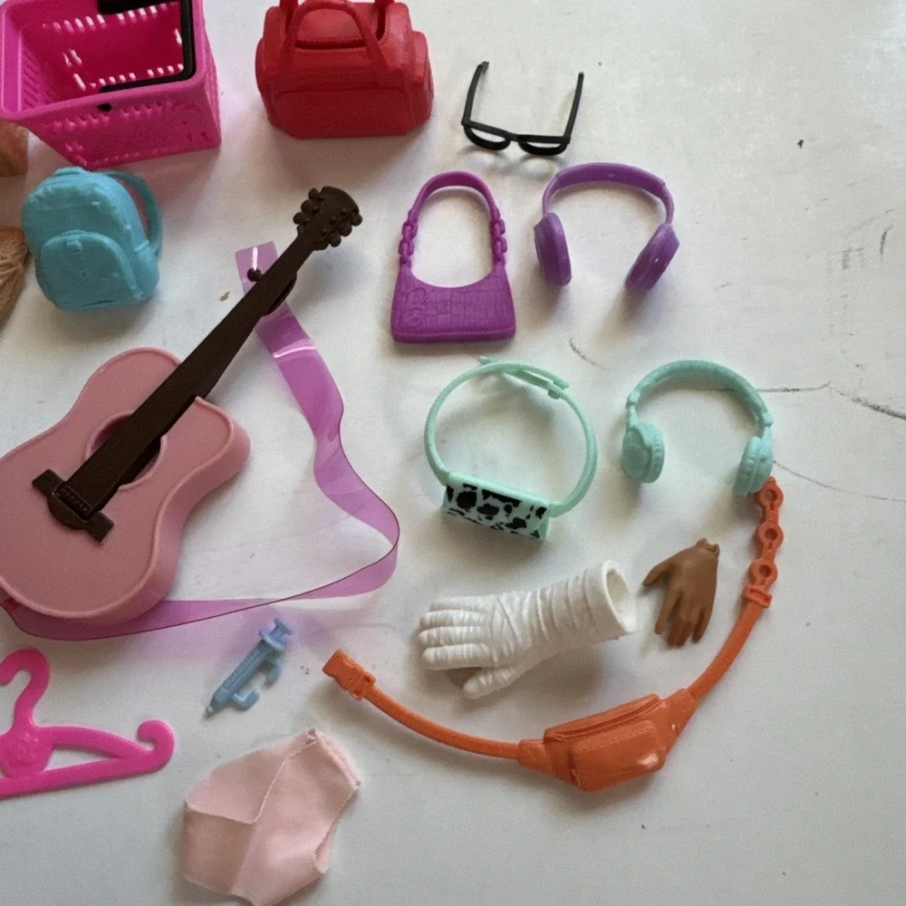 24 Barbie Accessories Lot Guitar Hangers Totes Headphones Glasses Purse Backpack