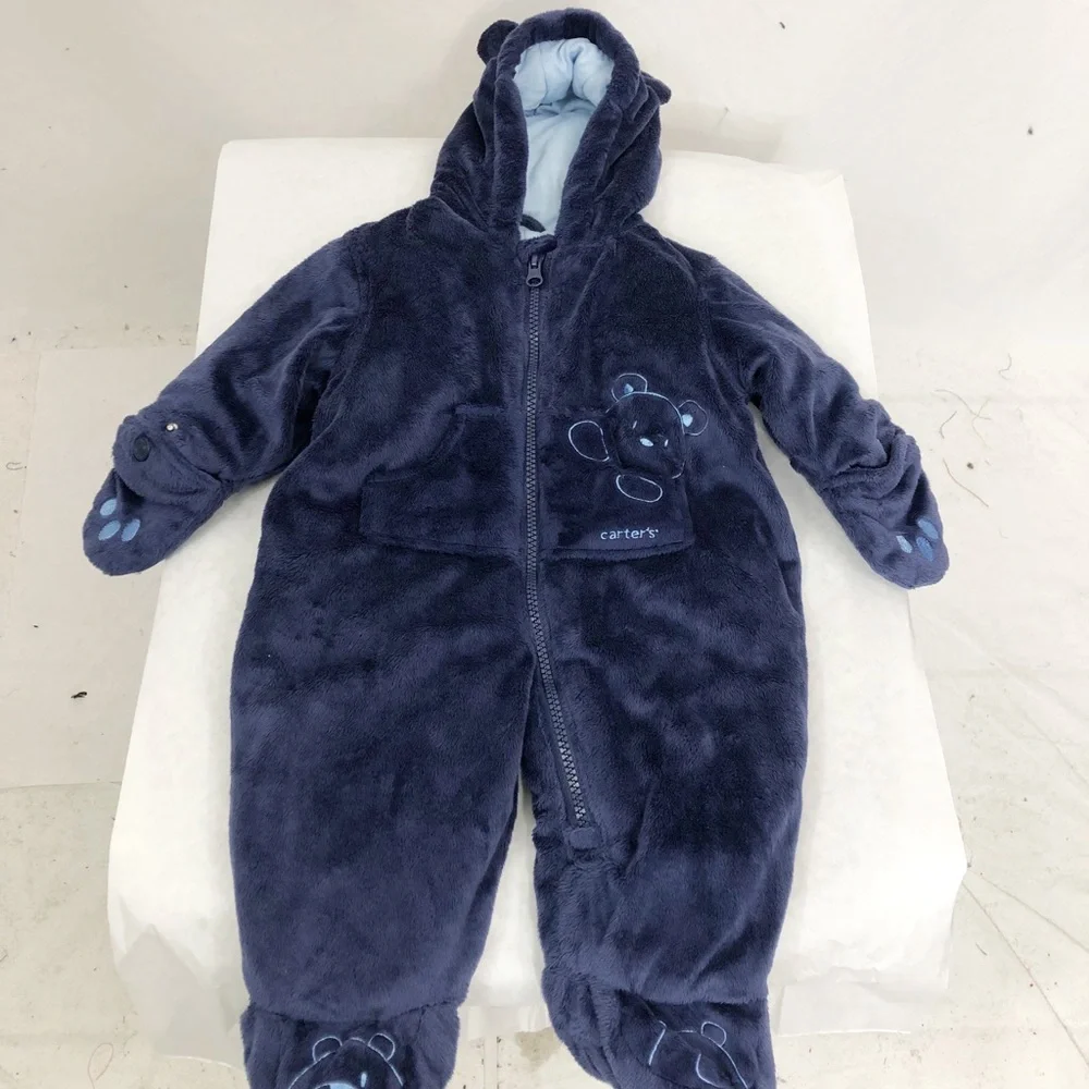 Carter’s Infant Zip Up Bear Fleece Winter One Piece, Size 0-3 Months, Blue