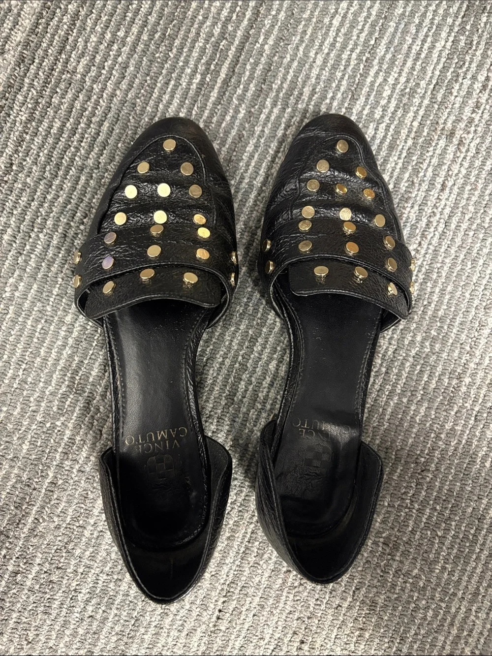 Black Studded Women's Leather Slip-On Flats