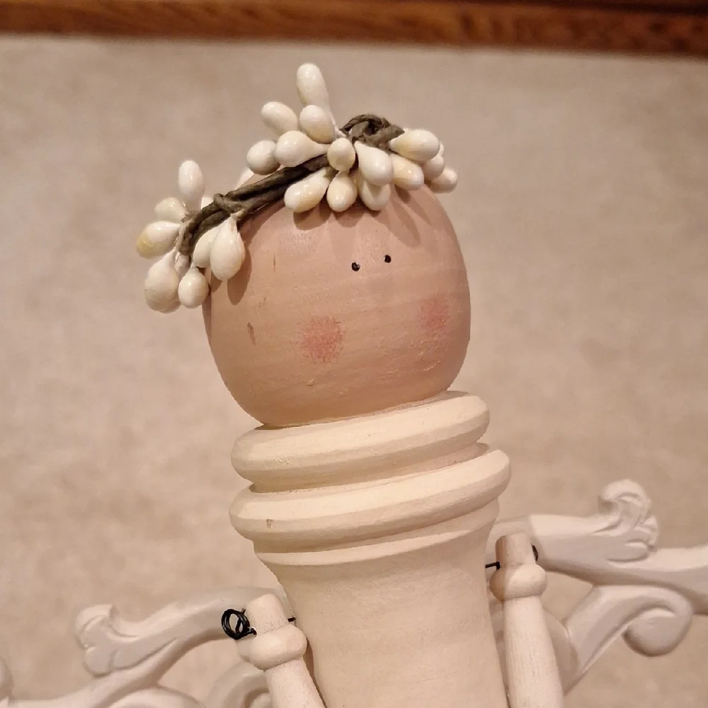 Wooden Angel Figurine with Snowflake Pendant