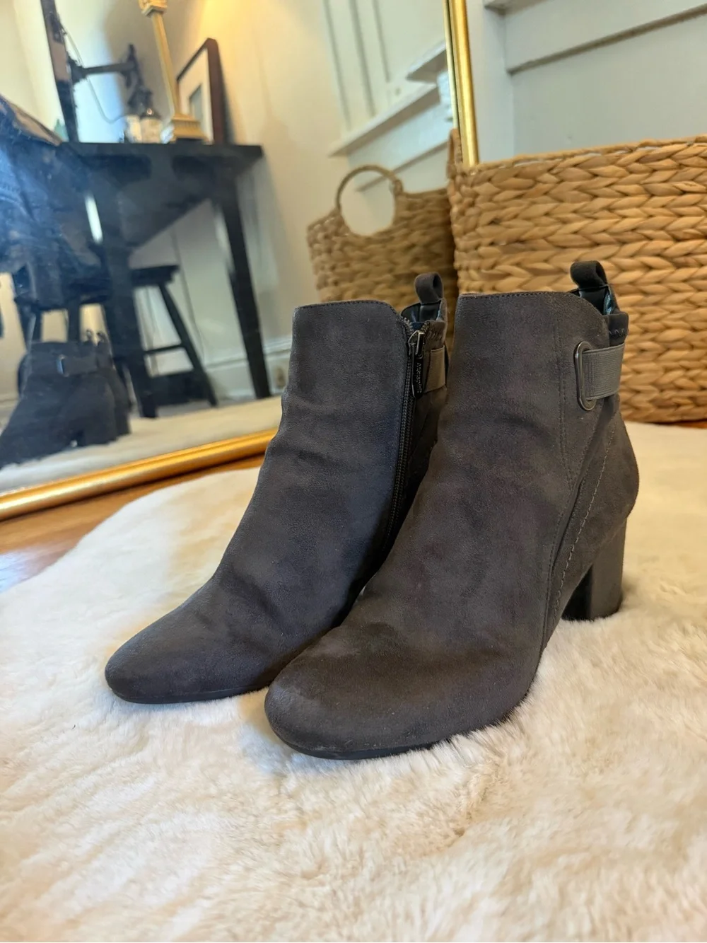 Easy Spirit Dark Gray Suede Ankle Booties with Block Heel