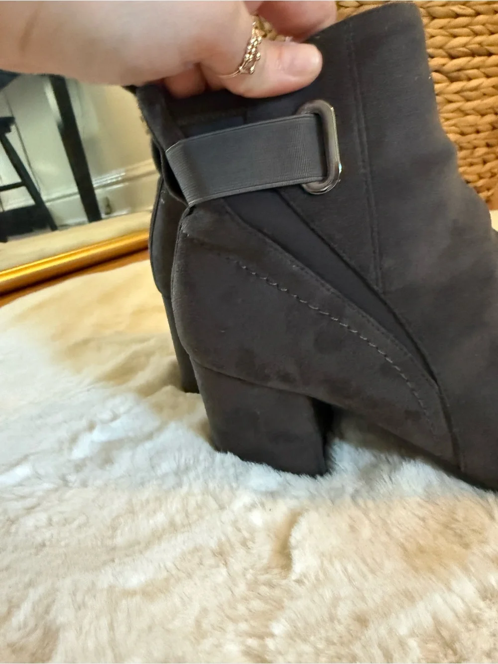 Easy Spirit Dark Gray Suede Ankle Booties with Block Heel