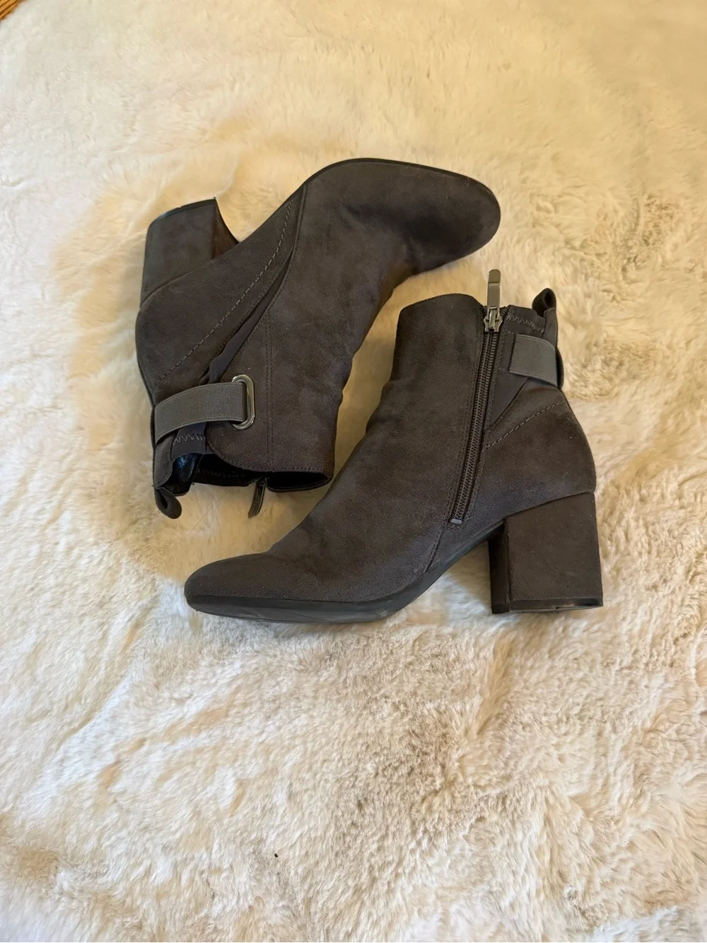 Easy Spirit Dark Gray Suede Ankle Booties with Block Heel