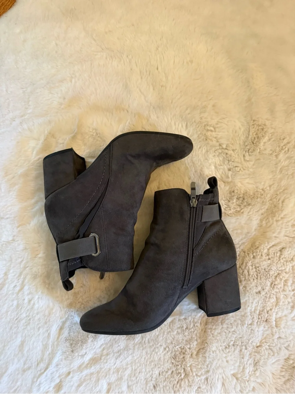 Easy Spirit Dark Gray Suede Ankle Booties with Block Heel