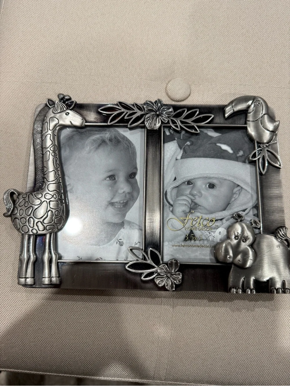 Fetco Silver Safari Double Photo Frame with Animal Accents