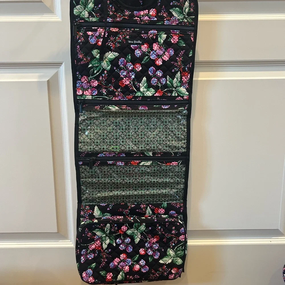 Vera Bradley Black Floral Travel Bag Set with Pink & Green Accents