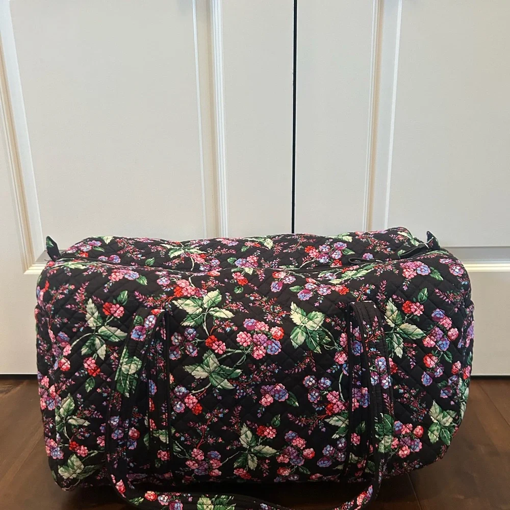 Vera Bradley Black Floral Travel Bag Set with Pink & Green Accents