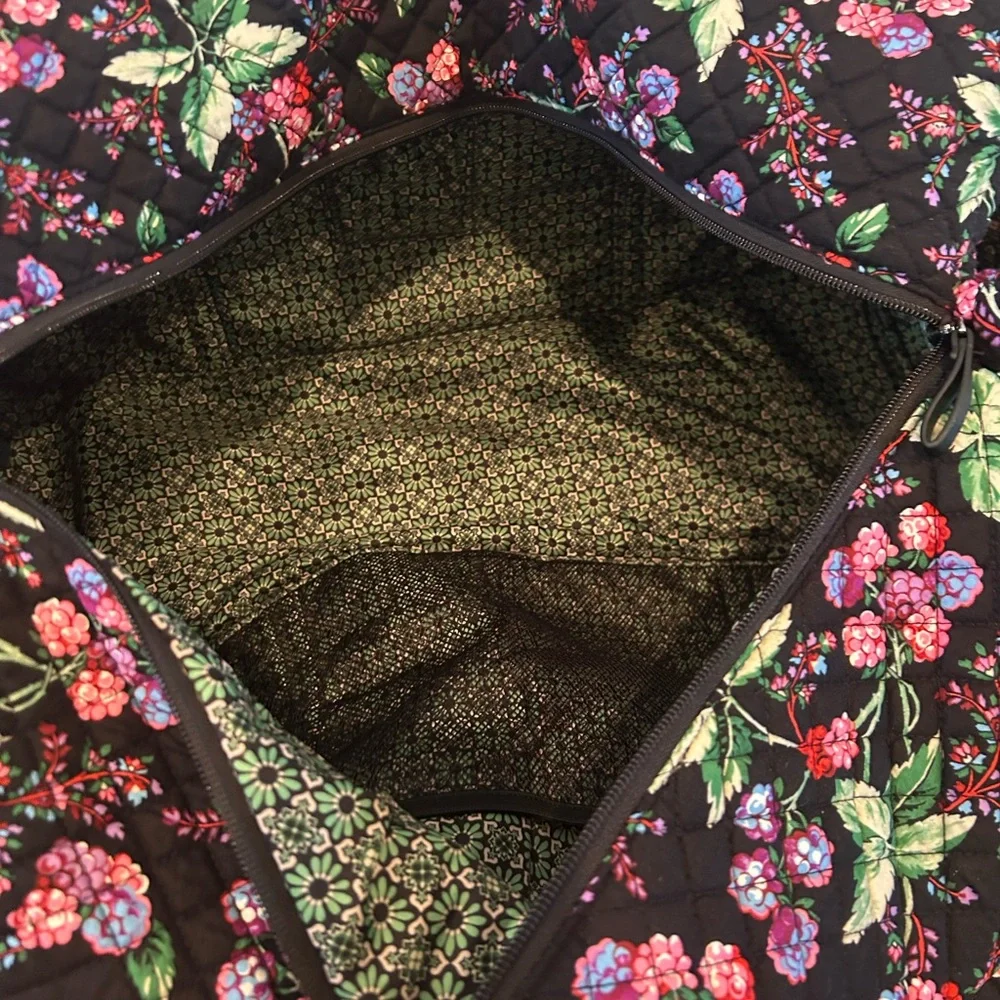 Vera Bradley Black Floral Travel Bag Set with Pink & Green Accents