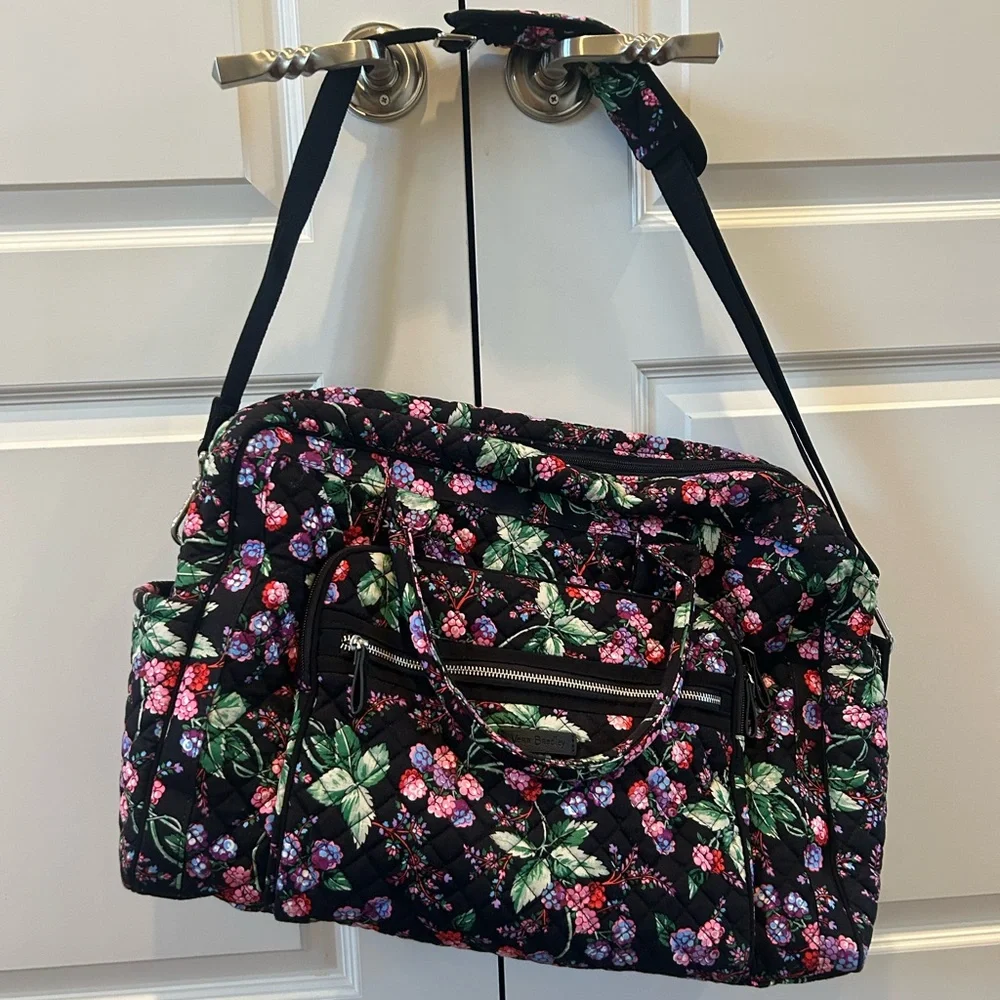 Vera Bradley Black Floral Travel Bag Set with Pink & Green Accents