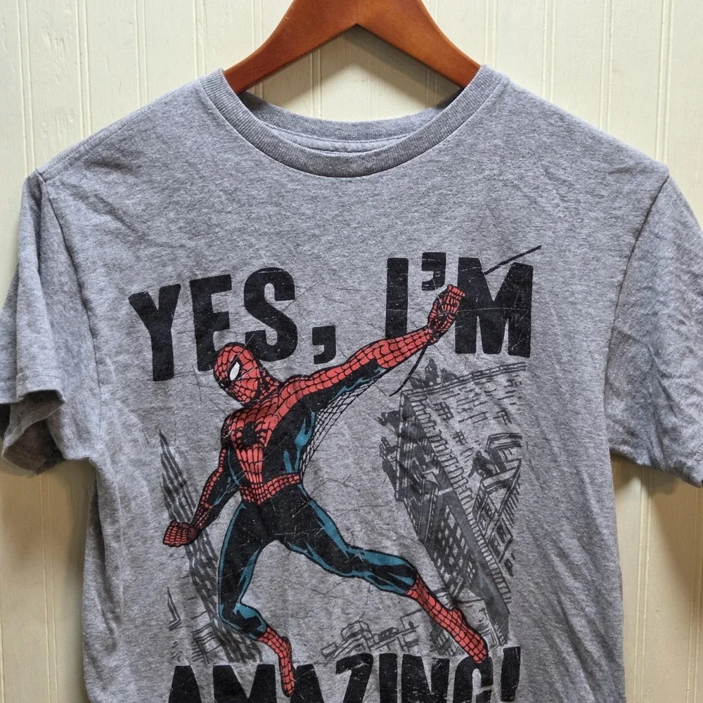 Marvel Shirt Boys 14-16 Gray Spider-Man‎ Yes I'm Amazing Graphic Tee Top