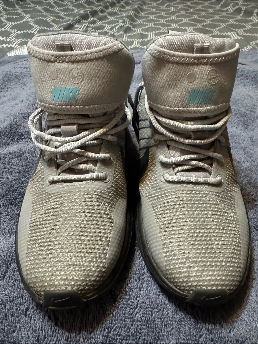 Nike Gray Shoe Size Label with Black Swoosh