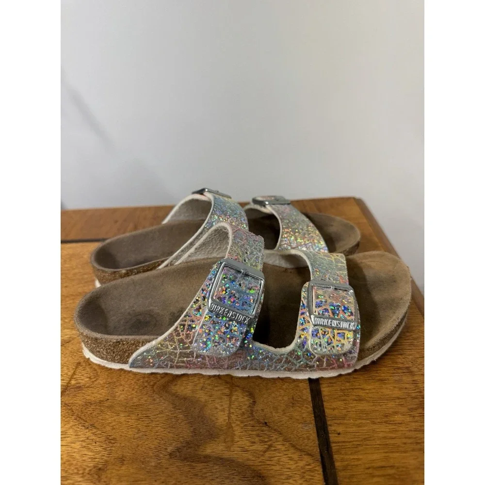Birkenstock Arizona Sandals girls 31 Metallic Silver Slide Mermaid Shoes Shimmer