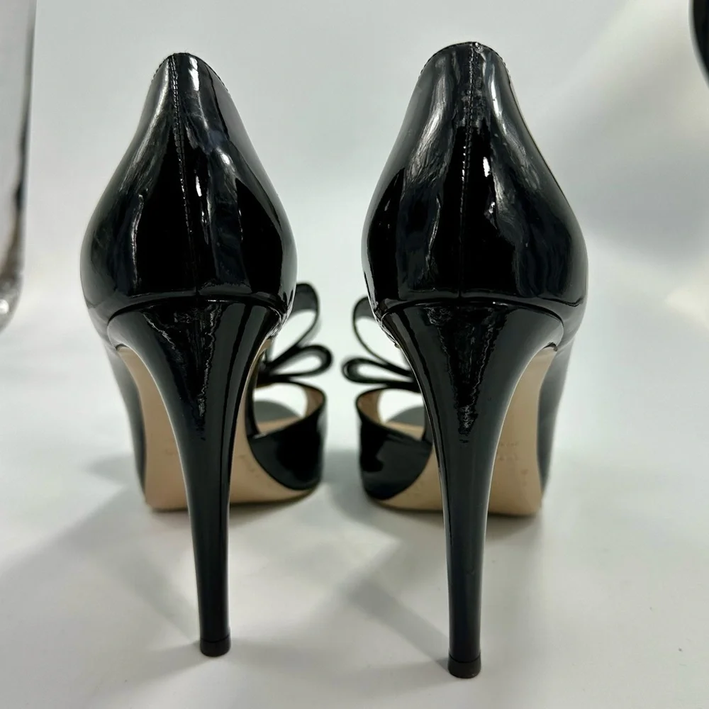 Valentino black patent leather d'orsay bow peep toe heels size 10.5