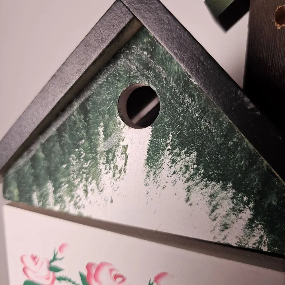 Vintage Hand Painted House-Shaped Curio Cabinet Folk Art Cottagecore 3 Shelves