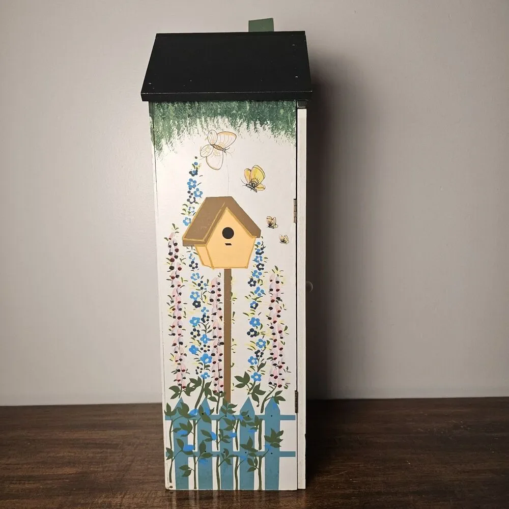 Vintage Hand Painted House-Shaped Curio Cabinet Folk Art Cottagecore 3 Shelves