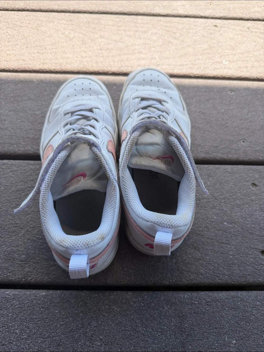 Youth size 3Nike Kids White Sneakers with Pink Swoosh - Velcro Strap