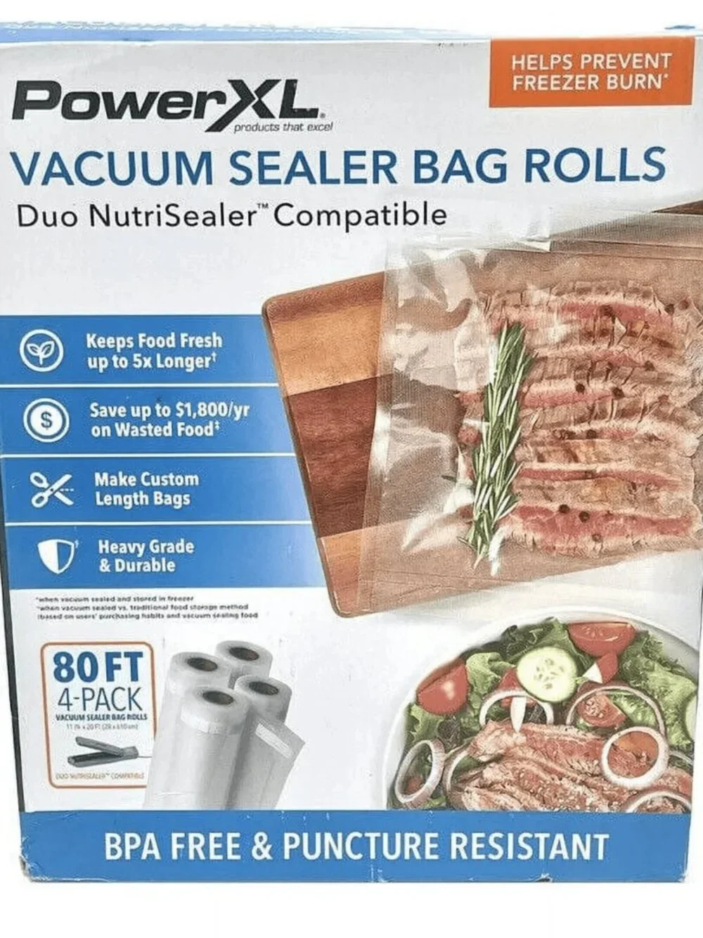 PowerXL Duo Nutrisealer Vacuum Sealer Bag Rolls, 80 Ft Total, 11