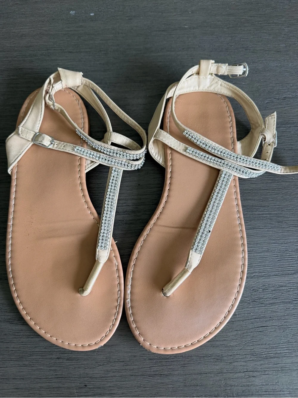 torrid Cream Rhinestone T-Strap Flat Sandals