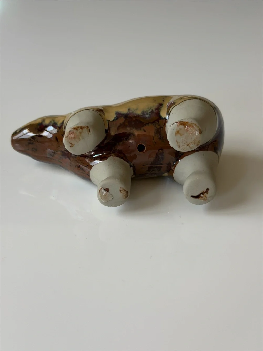 Ceramic Deer and Bear Figurine Set in Glazed Beige Rustic Woodland
