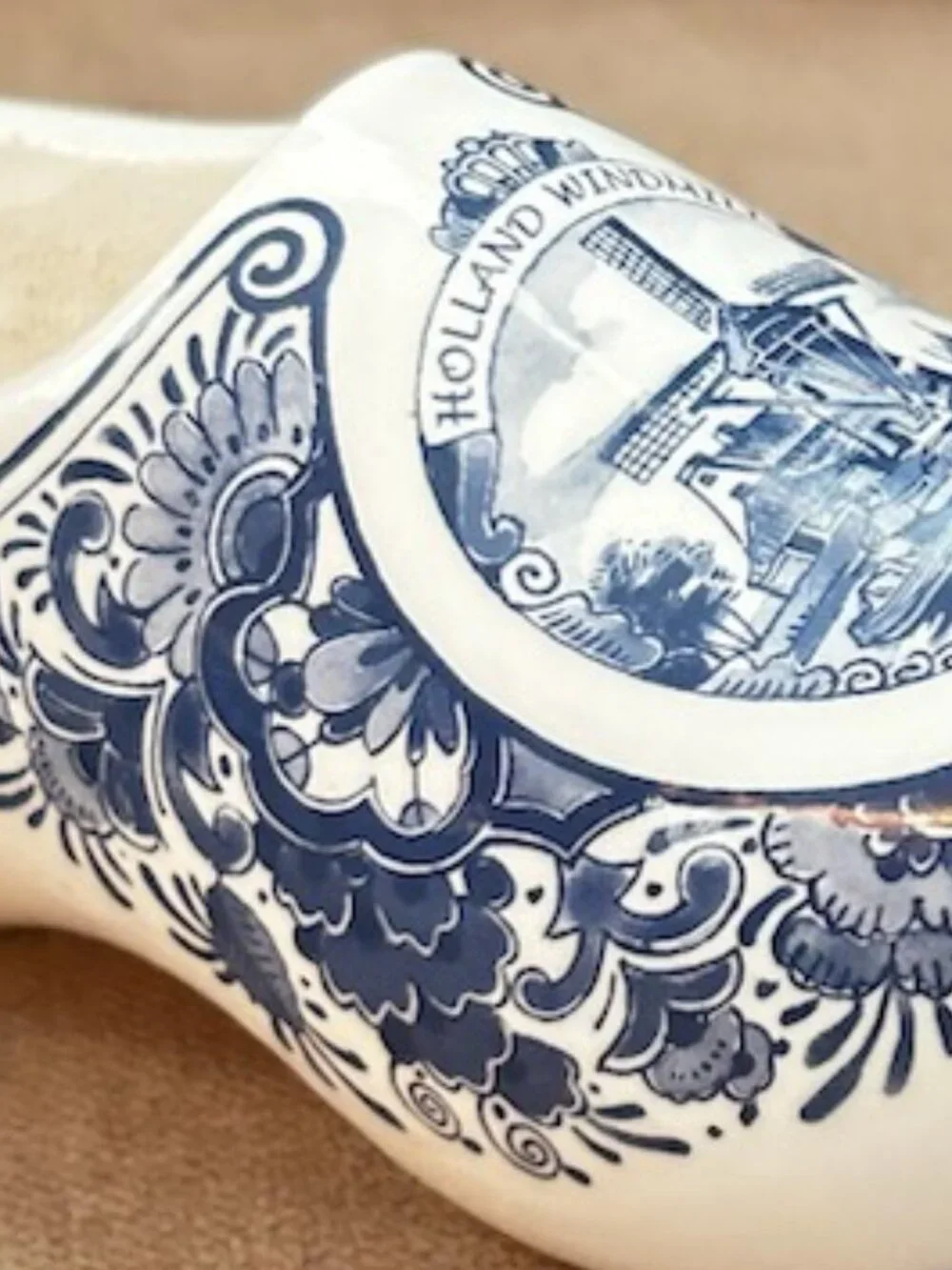 Vintage Delft Blue Windmill Pattern Dutch Wooden Shoes