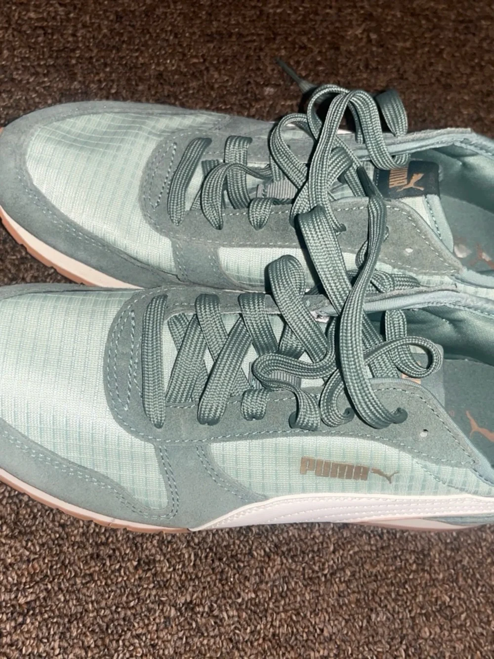 Puma Women's Mint Green Lace-Up Sneakers with Pale Pink Accent