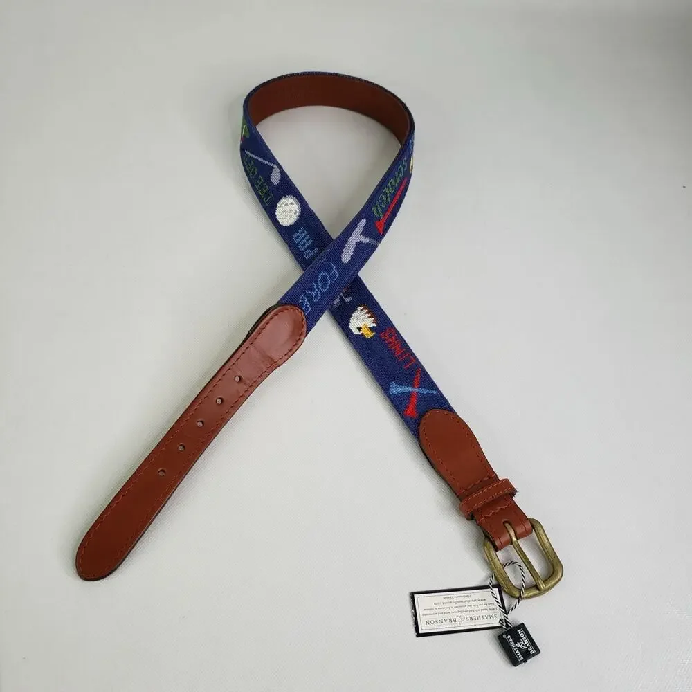 Smathers Branson Needlepoint Belt Golf Clubs Tees Balls Mens Size 36 New