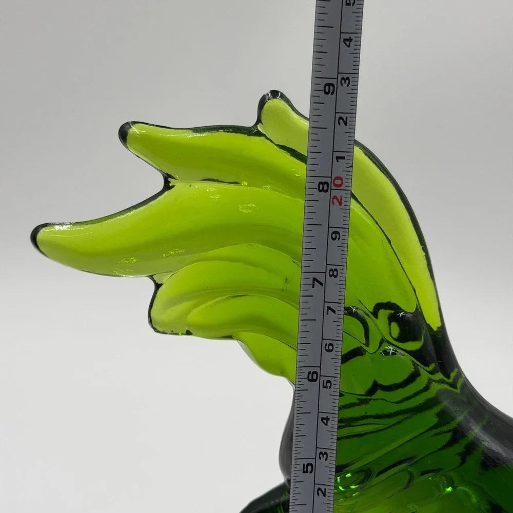 Vintage Green Pressed Glass Rooster Figurine Farmhouse Decor Octagonal Base NOTE