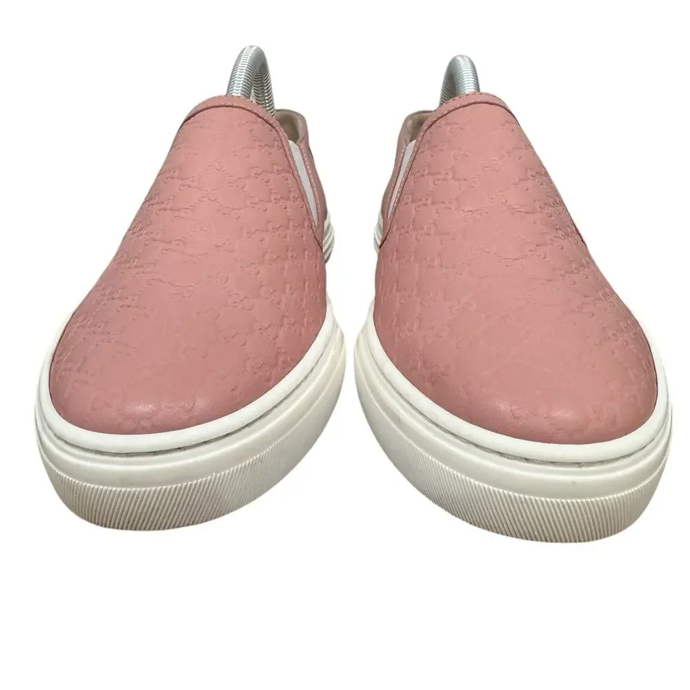 Gucci Guccissima Leather Slip-On Sneakers Pink Embossed Logo Size 37.5 EU 7.5 US