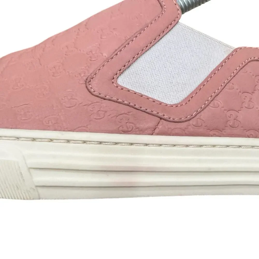 Gucci Guccissima Leather Slip-On Sneakers Pink Embossed Logo Size 37.5 EU 7.5 US