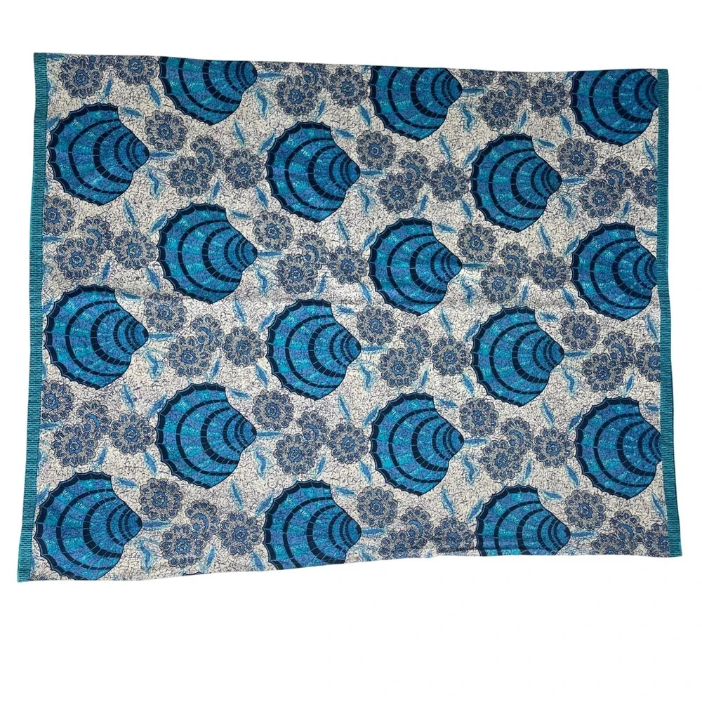 Indonesian Batik Tablecloth Fabric Java Print Seashell Blue White Home Decor