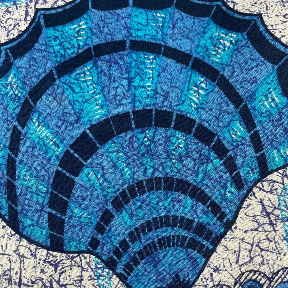 Indonesian Batik Tablecloth Fabric Java Print Seashell Blue White Home Decor