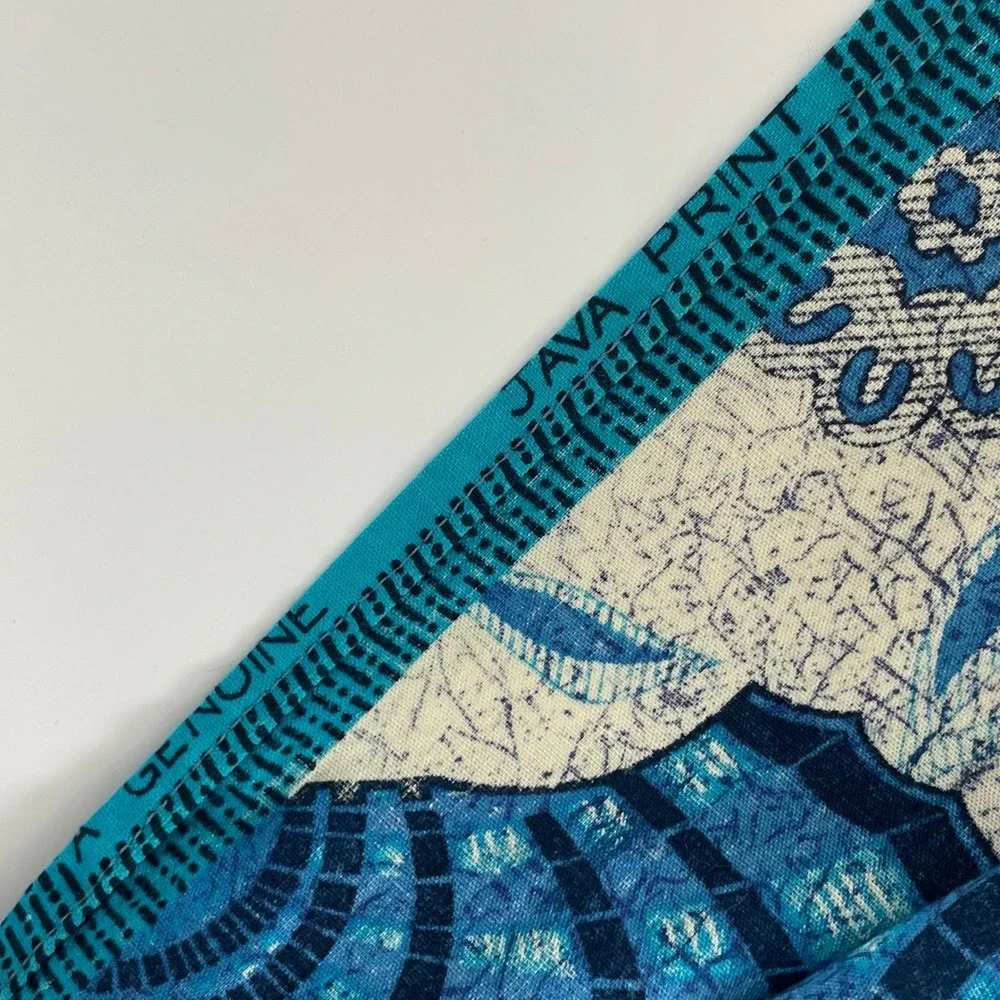 Indonesian Batik Tablecloth Fabric Java Print Seashell Blue White Home Decor
