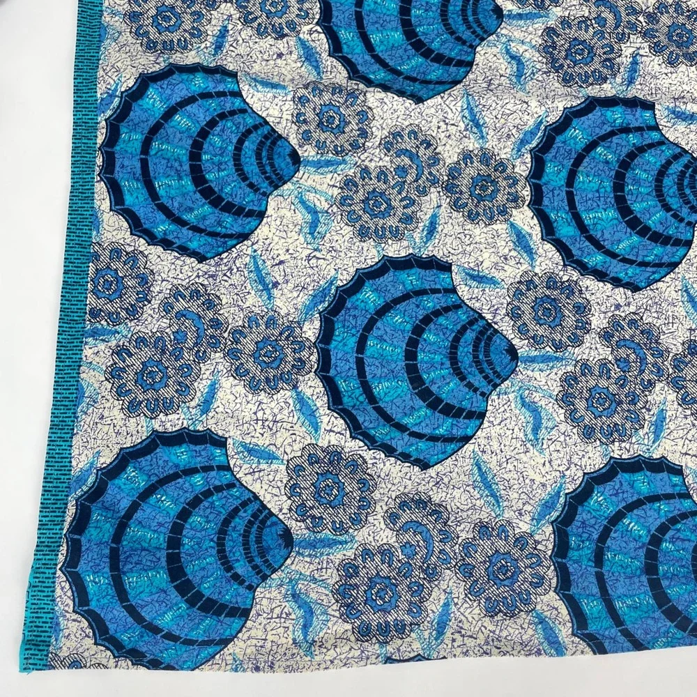 Indonesian Batik Tablecloth Fabric Java Print Seashell Blue White Home Decor