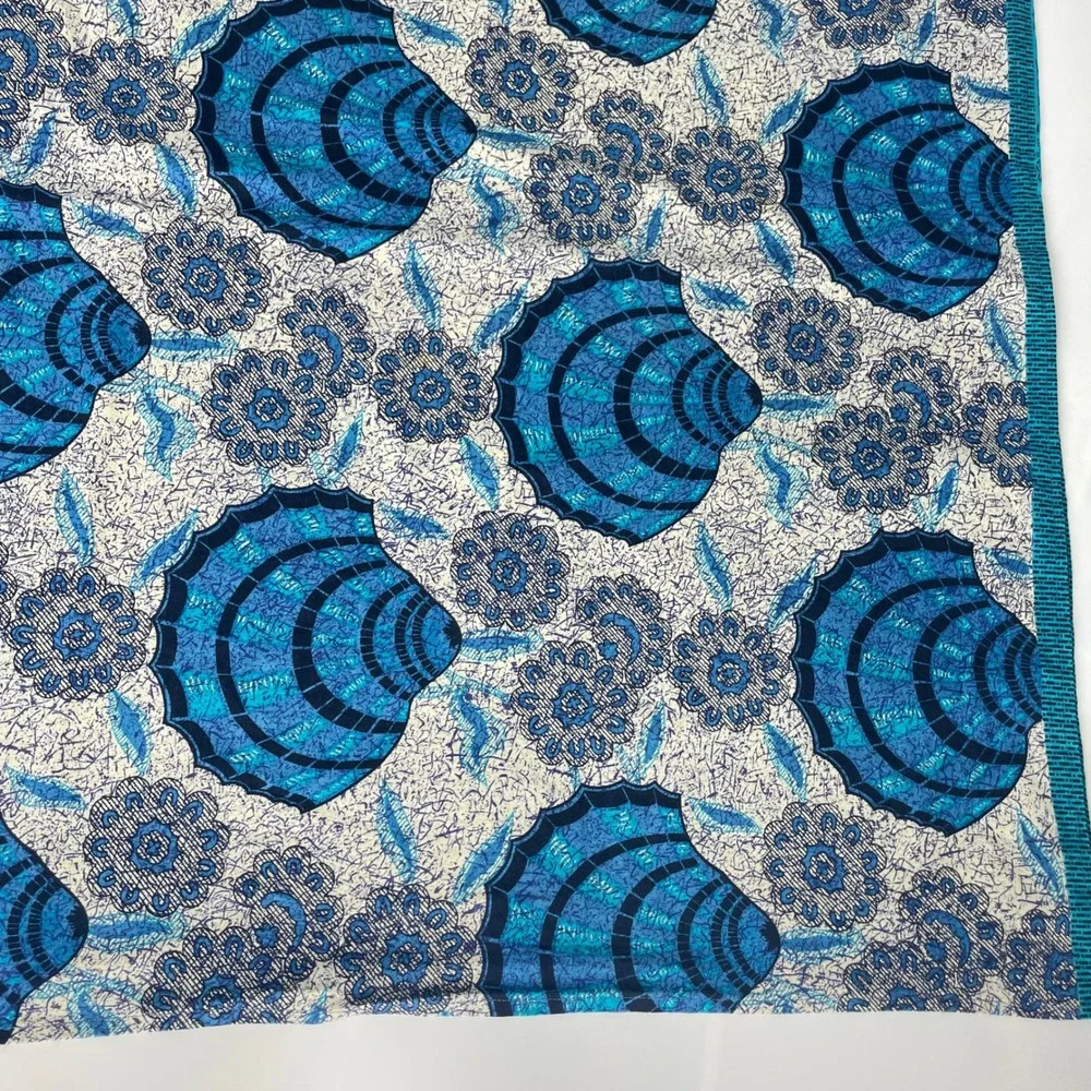 Indonesian Batik Tablecloth Fabric Java Print Seashell Blue White Home Decor