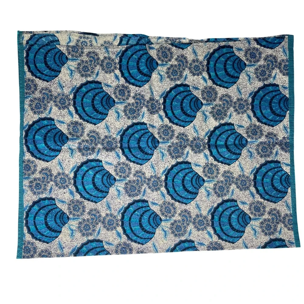 Indonesian Batik Tablecloth Fabric Java Print Seashell Blue White Home Decor