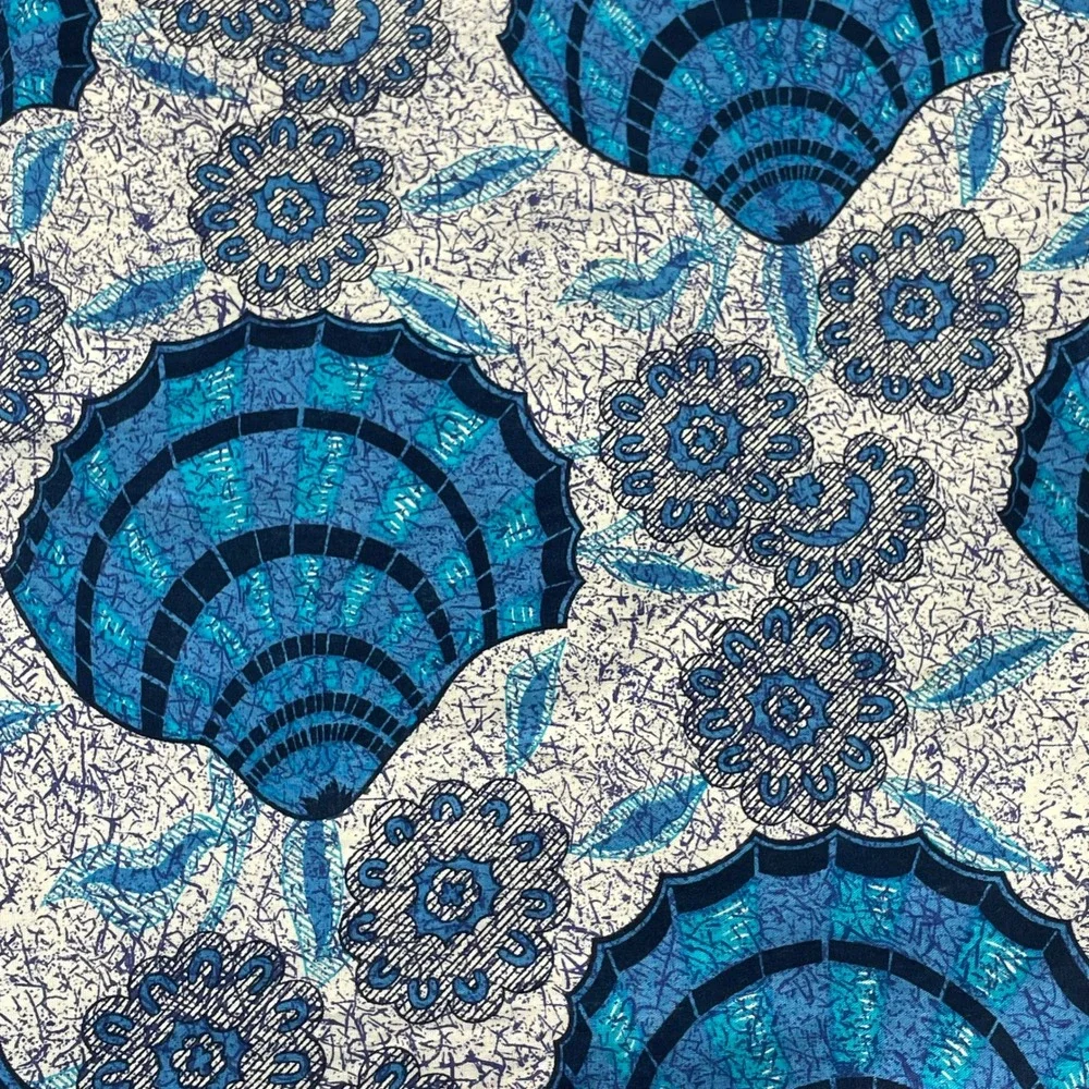 Indonesian Batik Tablecloth Fabric Java Print Seashell Blue White Home Decor