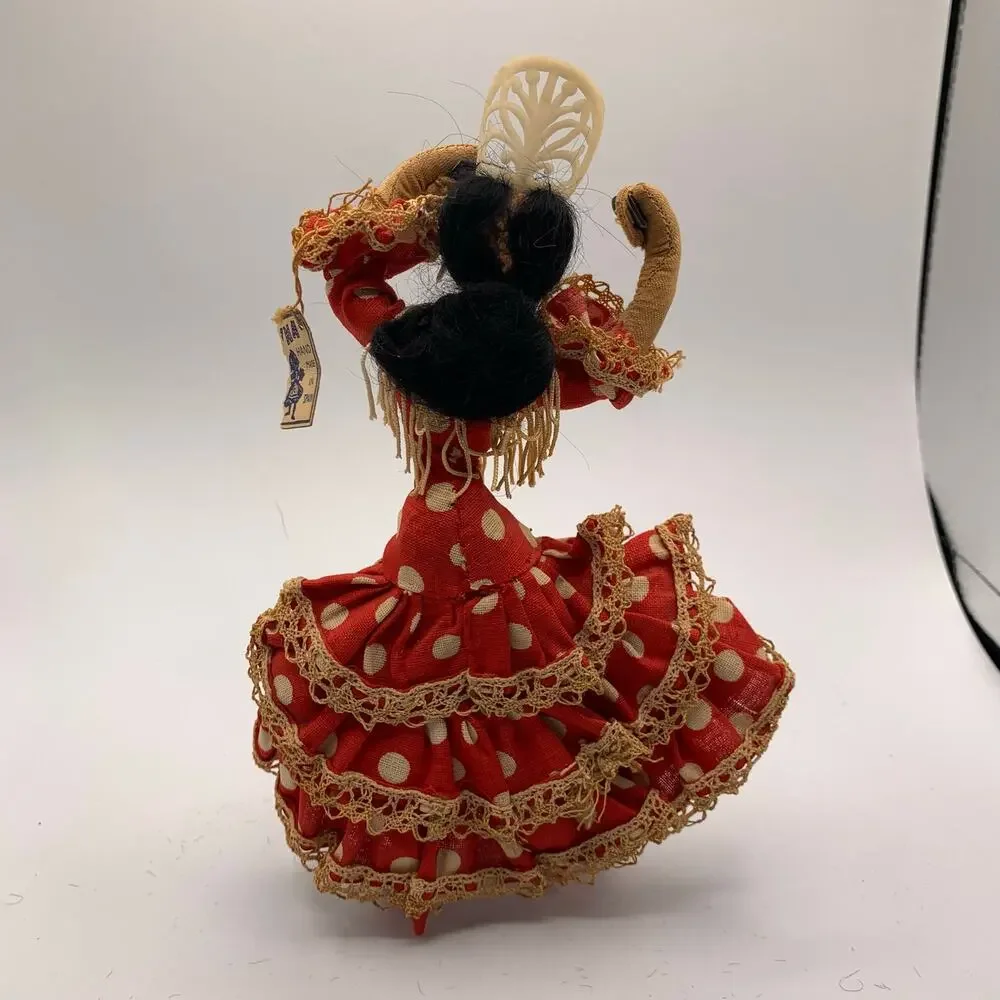 Vintage Layna Spanish Flamenco Dancer Cloth Doll Red Polka Dot Dress Spain