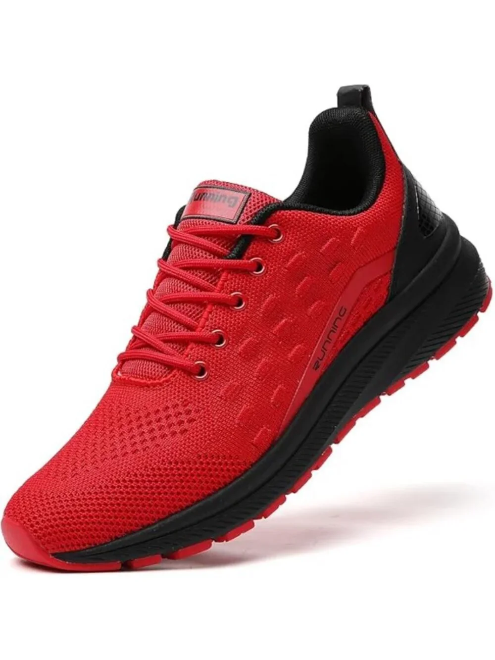 Women's Red Black Mesh Sneakers Athletic Running Walking Shoes Lace-up