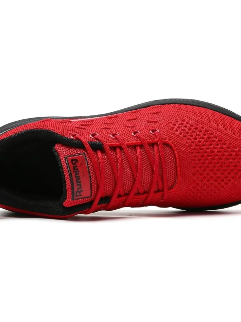 Women's Red Black Mesh Sneakers Athletic Running Walking Shoes Lace-up
