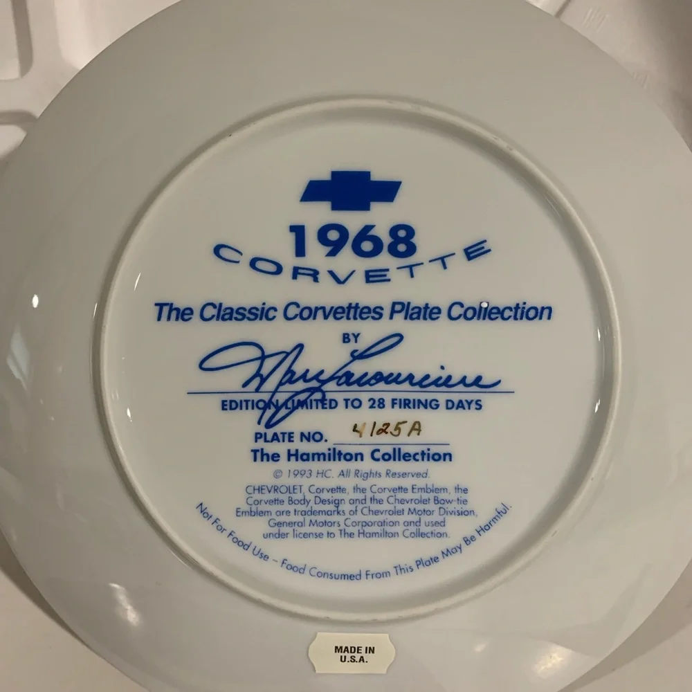 The Hamilton Collection 1968 Corvette Plate # 4125A