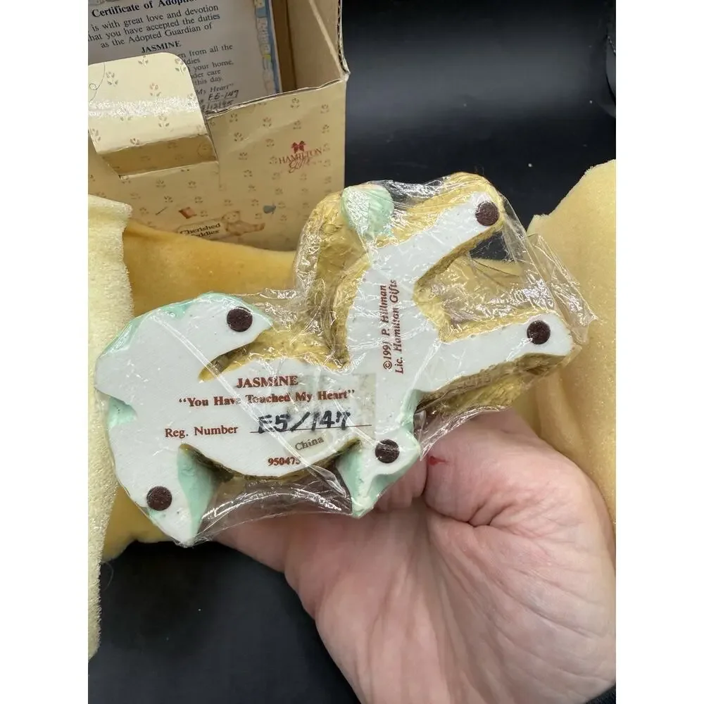 Cherished Teddies M Jasmine Bear w Basket Figurine 1991 Brand New In Box & COA 1