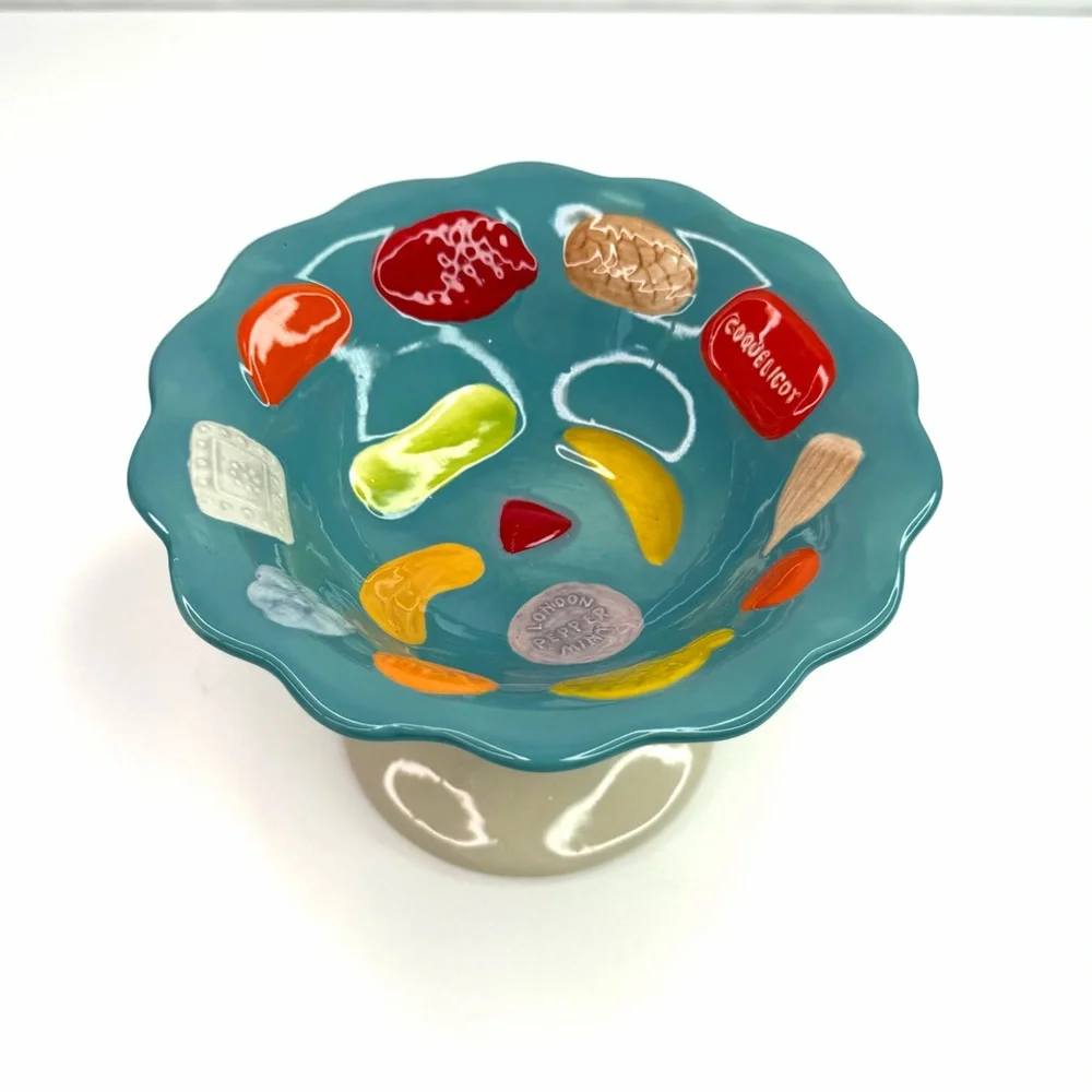 Blue and Cream Ceramic Compote Bowl - Home Accents