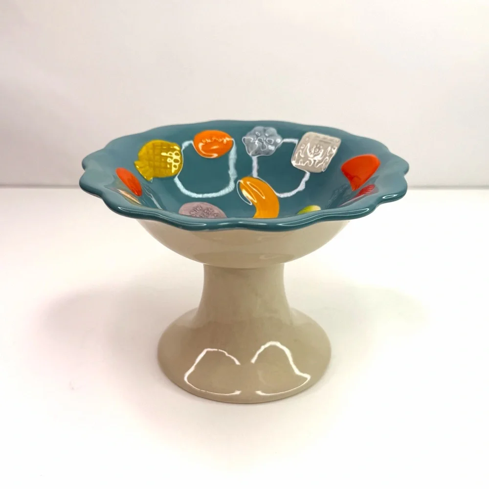 Blue and Cream Ceramic Compote Bowl - Home Accents