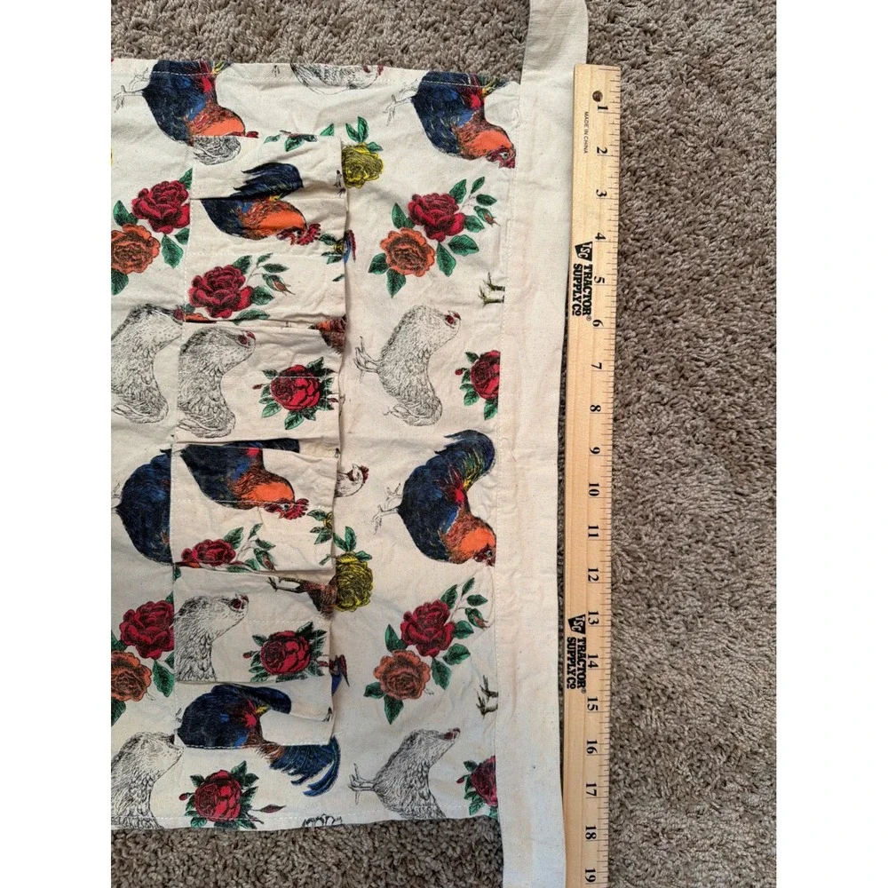Canvas Egg Gathering Apron Rooster Chicken Rose Print Farmhouse Waist Apron