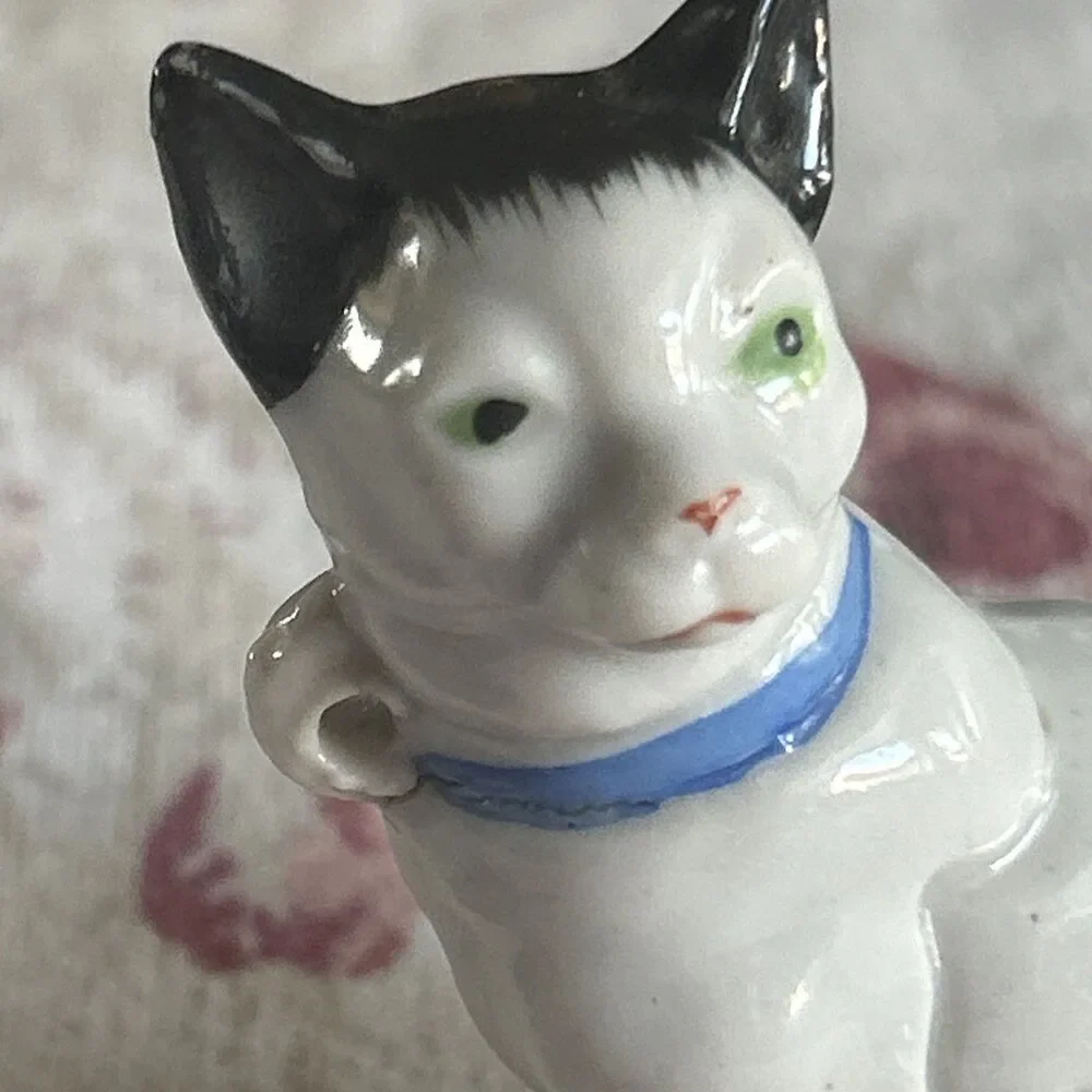 Vintage Black & white Cat Figurine Who Stares Into Your Soul