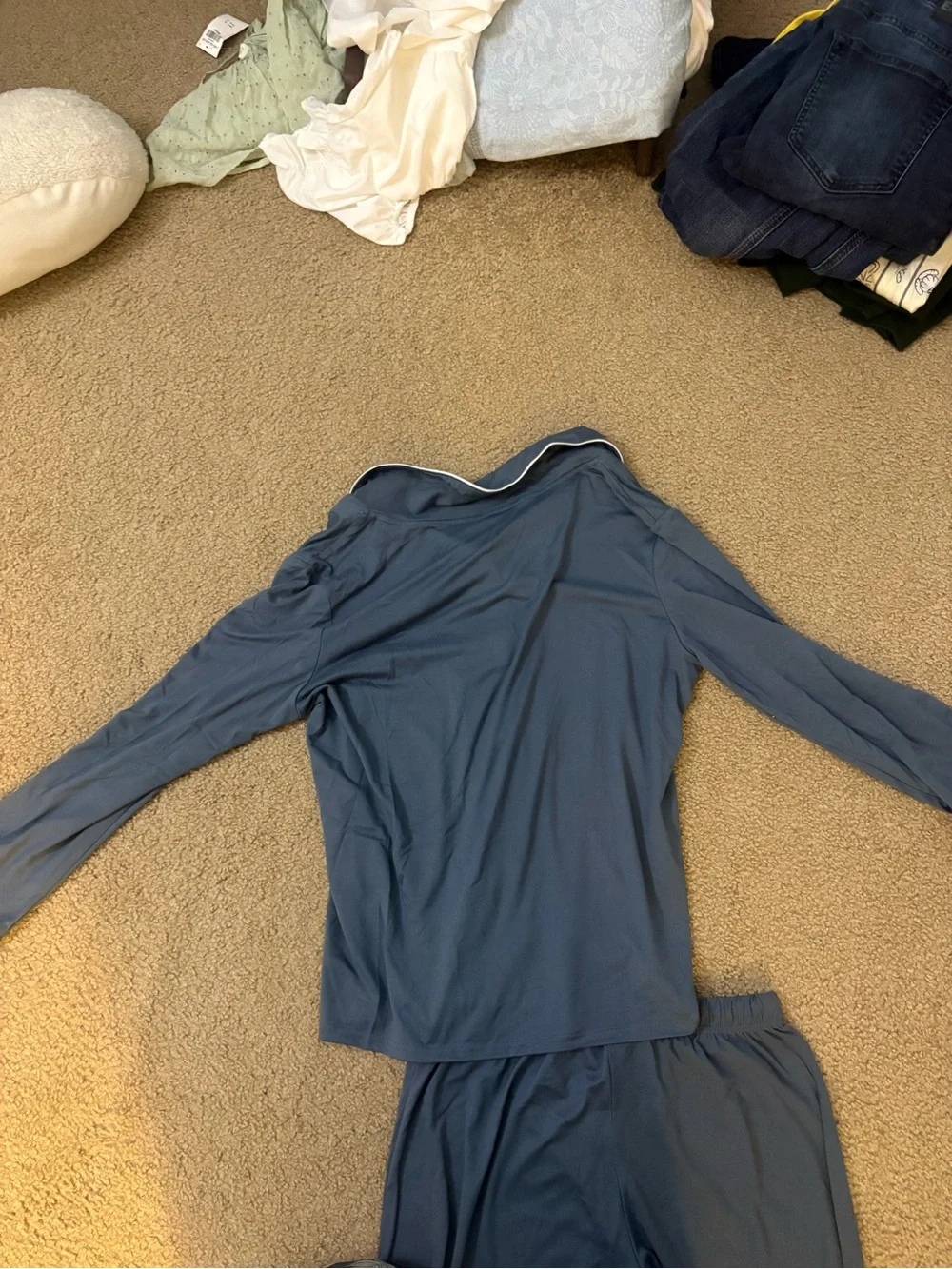 Born Navy Blue Long Sleeve Button Pajama Set with Contrast Piping
